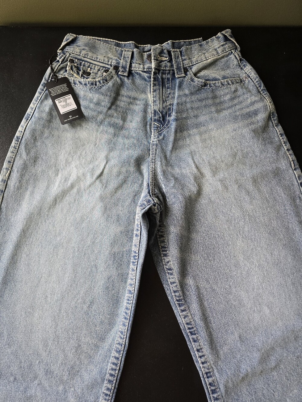 True Religion Danny Barrel Leg Jeans in Medium Wash Blue